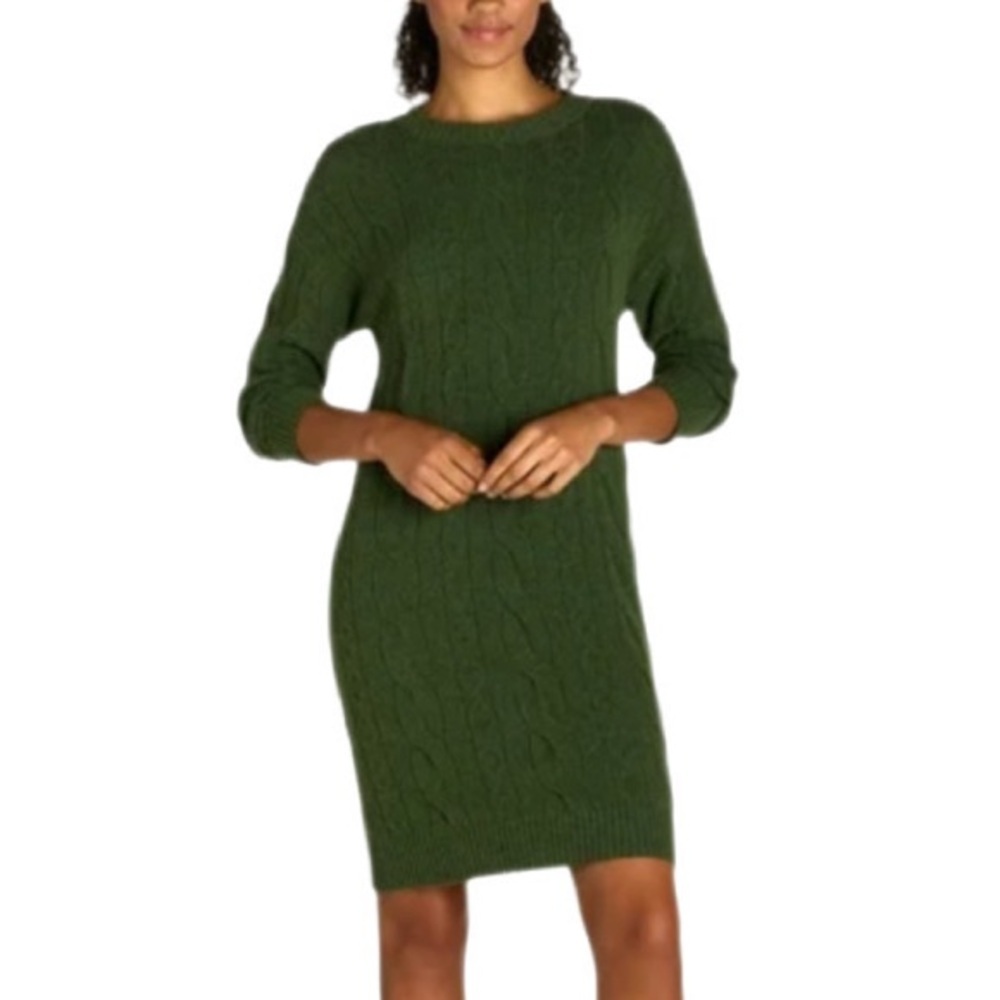 Time and Tru Cable Sweater Dress with Long Sleeves Green NWT Sizes Small